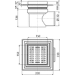 Kép 2/3 - ALCA padlóösszefolyó 150×150/110 mm vízszintes, szürke rács, karima 2. szintű szigeteléshez, vizes bűzzár