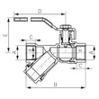 Kép 2/2 - FERRO Herkules V17 típusú gömbcsap Y-típusú szennyszűrővel, acél karral 1/2" BB PN40