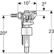 Kép 4/5 - GEBERIT 383 típusú töltőszelep, oldalsó vízcsatlakozás, 3/8", sárgaréz csatlakozócsonk