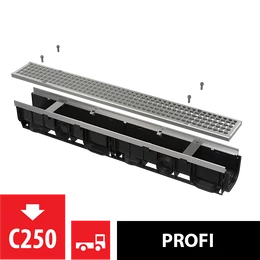 ALCA kültéri folyóka 100 mm fém peremmel és horganyzott ráccsal C250 ALCA kültéri folyóka 100 mm fém peremmel és horganyzott ráccsal C250