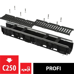ALCA kültéri folyóka 100 mm fém peremmel és öntöttvas ráccsal C250 ALCA kültéri folyóka 100 mm fém peremmel és öntöttvas ráccsal C250
