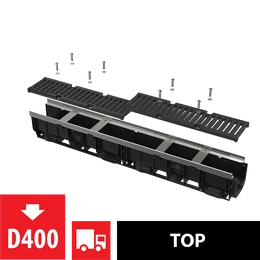 ALCA kültéri folyóka 100 mm fém peremmel és öntöttvas ráccsal D400