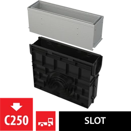 ALCA aszimmetrikus kültéri résfolyóka revíziós résszel 160 mm, horganyzott acélból ALCA aszimmetrikus kültéri résfolyóka revíziós résszel 160 mm, horganyzott acélból