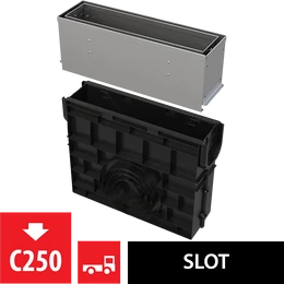 ALCA aszimmetrikus kültéri résfolyóka revíziós résszel 160 mm, rozsdamentes acélból ALCA aszimmetrikus kültéri résfolyóka revíziós résszel 160 mm, rozsdamentes acélból