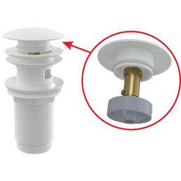 ALCA CLICK/CLACK mosdó leeresztő 5/4" túlfolyóval, fémből, nagy fehér dugóval ALCA CLICK/CLACK mosdó leeresztő 5/4" túlfolyóval, fémből, nagy fehér dugóval