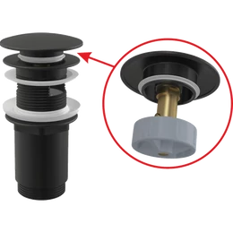 ALCA CLICK/CLACK mosdó leeresztő 5/4" túlfolyóval, fémből, nagy dugóval, fekete-matt ALCA CLICK/CLACK mosdó leeresztő 5/4" túlfolyóval, fémből, nagy dugóval, fekete-matt