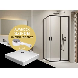 H2O Comfort Black C szögletes zuhanykabin + Nero C előlapos zuhanytálca