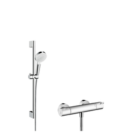 HANSGROHE Crometta zuhanyrendszer Vario 65 cm-es zuhanyrúddal és Ecostat 1001 CL termosztáttal, fehér/króm