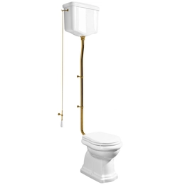 KERASAN Retro álló WC, hátsó kifolyású, tartállyal, öblítőmechanikával, ülőke nélkül, fehér/bronz