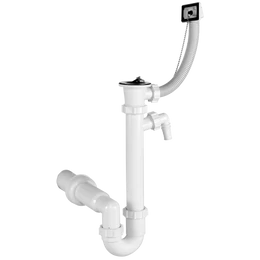 Csőszifon 6/4", egymedencés, túlfolyóval, leeresztőszeleppel, mosógép csatlakozóval, Ø50 mm-es elfolyással Csőszifon 6/4", egymedencés, túlfolyóval, leeresztőszeleppel, mosógép csatlakozóval, Ø50 mm-es elfolyással