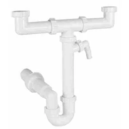Kétmedencés csőszifon 6/4", leeresztőszelep nélkül, mosógép csatlakozóval, Ø50 mm-es elfolyással Kétmedencés csőszifon 6/4", leeresztőszelep nélkül, mosógép csatlakozóval, Ø50 mm-es elfolyással