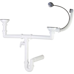 Csőszifon 6/4", kétmedencés, gyümölcsmosós, bowdenes leeresztővel, mosógép csatlakozóval, 50 mm-es elfolyással Csőszifon 6/4", kétmedencés, gyümölcsmosós, bowdenes leeresztővel, mosógép csatlakozóval, 50 mm-es elfolyással