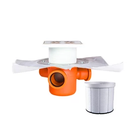 Szuezszifon III. ágú, szigetelhető, tokozott + golyós bűzzár + magasított rozsdamentes rács + magasító gyűrű Szuezszifon III. ágú, szigetelhető, tokozott + golyós bűzzár + magasított rozsdamentes rács + magasító gyűrű