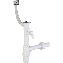 Mosogató búraszifon 6/4", egymedencés, túlfolyóval, leeresztőszeleppel, mosógép csatlakozóval, Ø40 mm-es elfolyással Mosogató búraszifon 6/4", egymedencés, túlfolyóval, leeresztőszeleppel, mosógép csatlakozóval, Ø40 mm-es elfolyással