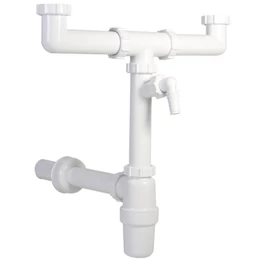 Kétmedencés mosogató búraszifon 6/4", leeresztőszelep nélkül, mosógép csatlakozóval, Ø40 mm-es elfolyással Kétmedencés mosogató búraszifon 6/4", leeresztőszelep nélkül, mosógép csatlakozóval, Ø40 mm-es elfolyással