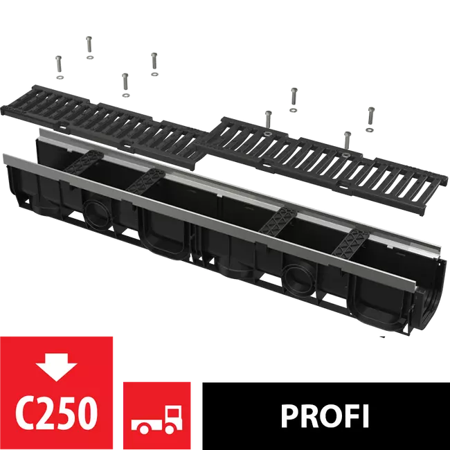 ALCA kültéri folyóka 100 mm fém peremmel és öntöttvas ráccsal C250