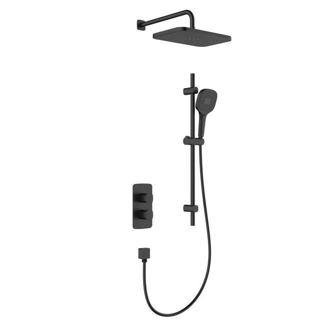 KFA ARMATURA Malaga termosztátos süllyesztett zuhanyrendszer szett zuhanyrúddal, fekete