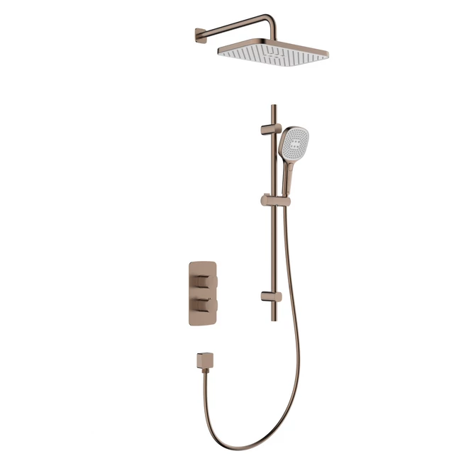 KFA ARMATURA Malaga termosztátos süllyesztett zuhanyrendszer szett zuhanyrúddal, szálcsiszolt rose gold