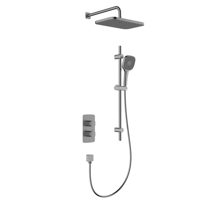 KFA ARMATURA Malaga termosztátos süllyesztett zuhanyrendszer szett zuhanyrúddal, gun metal