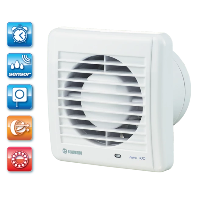 BLAUBERG Aero 100 SH ventilátor, húzózsnóros, időzítős, páraérzékelős