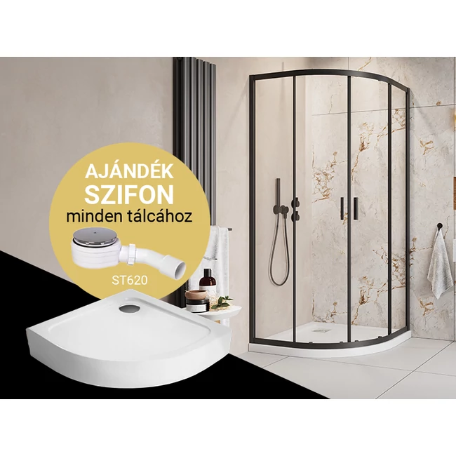 H2O Comfort Black A íves zuhanykabin + Nero A előlapos zuhanytálca
