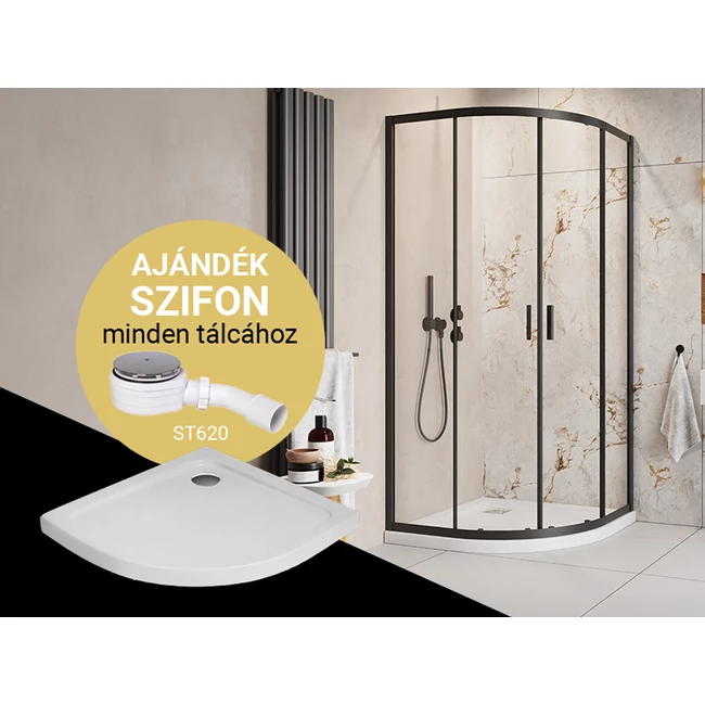 H2O Comfort Black A íves zuhanykabin + Nero A slim zuhanytálca