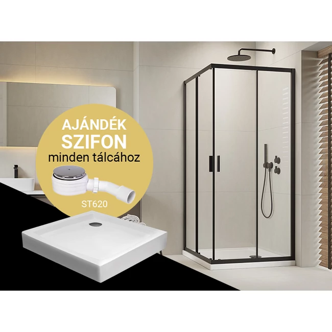 H2O Comfort Black C szögletes zuhanykabin + Nero C előlapos zuhanytálca