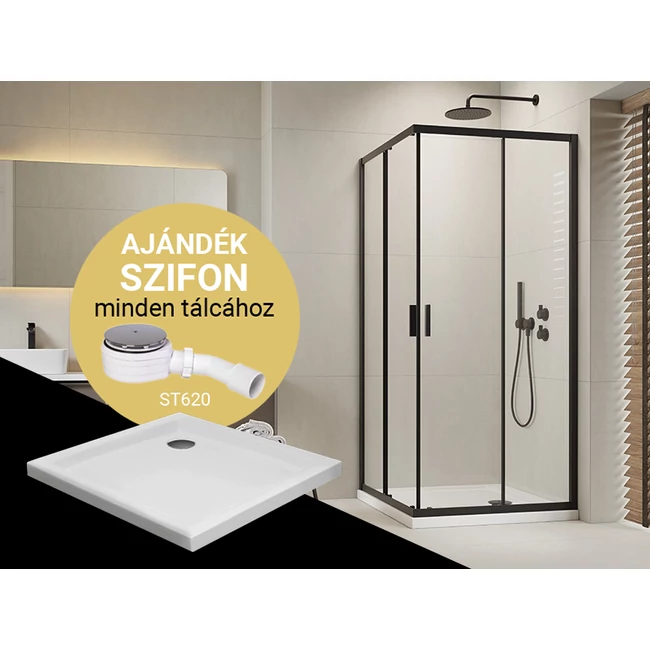 H2O Comfort Black C szögletes zuhanykabin + Nero C slim zuhanytálca