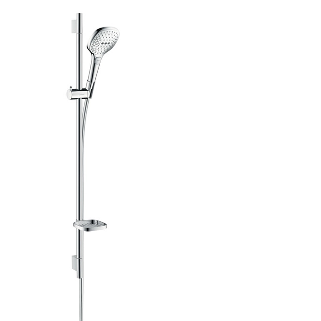HANSGROHE Raindance Select E 120 3jet kézizuhany EcoSmart 9 l/perc / Unica'S Puro zuhanyrúd 0,90 m szett, fehér/króm