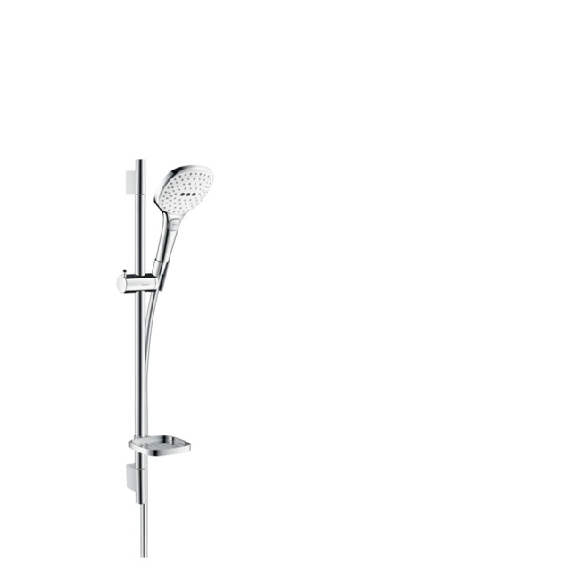 HANSGROHE Raindance Select E 120 3jet kézizuhany EcoSmart 9 l/perc / Unica'S Puro zuhanyrúd 0,65 m szett, fehér/króm