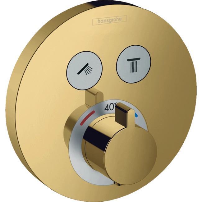 HANSGROHE ShowerSelect S termosztát falsík alatti szereléshez, 2 fogyasztós, polírozott arany hatású