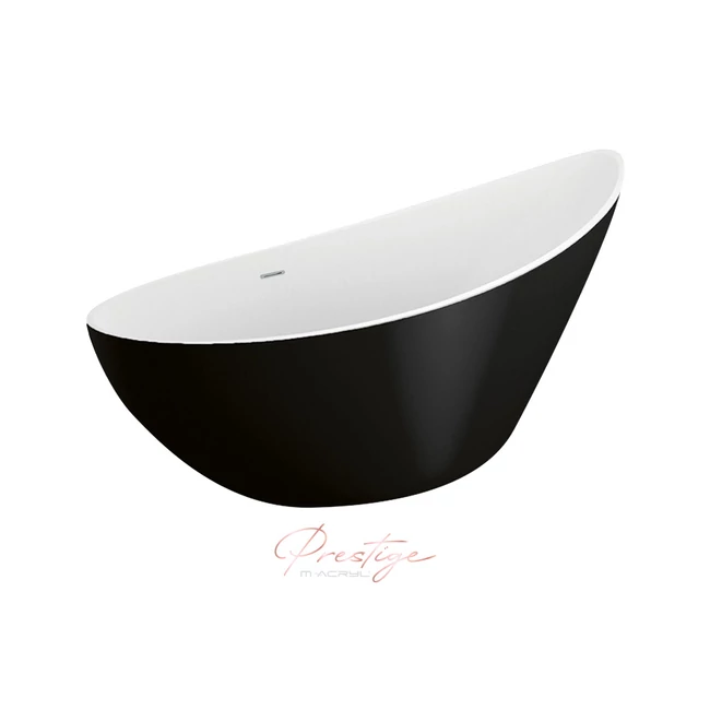M-ACRYL Paradise akril szabadon álló kád, matt fekete + fehér lefolyó