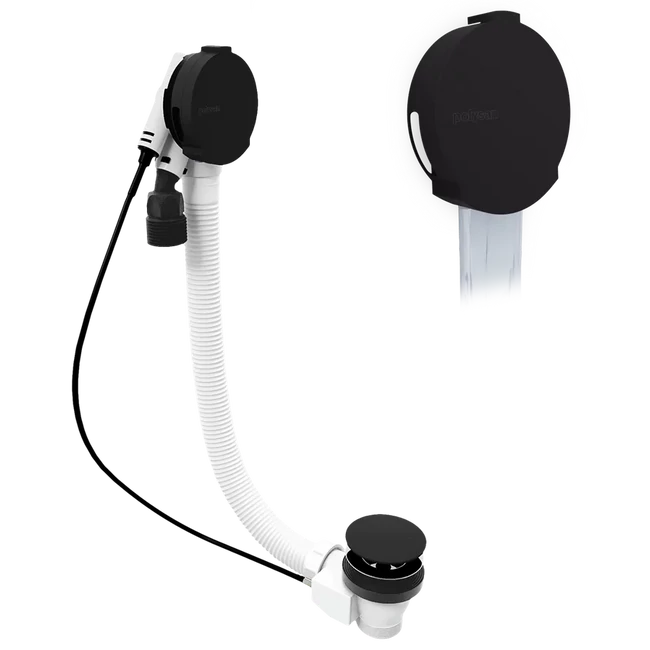 POLYSAN Marble kád le- és túlfolyó, kádtöltővel, bovdenes, 800 mm, matt fekete