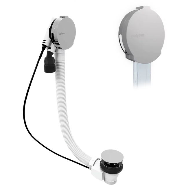 POLYSAN kád le- és túlfolyó, kádtöltővel, bovdenes, 600 mm, átm.: 72 mm, króm