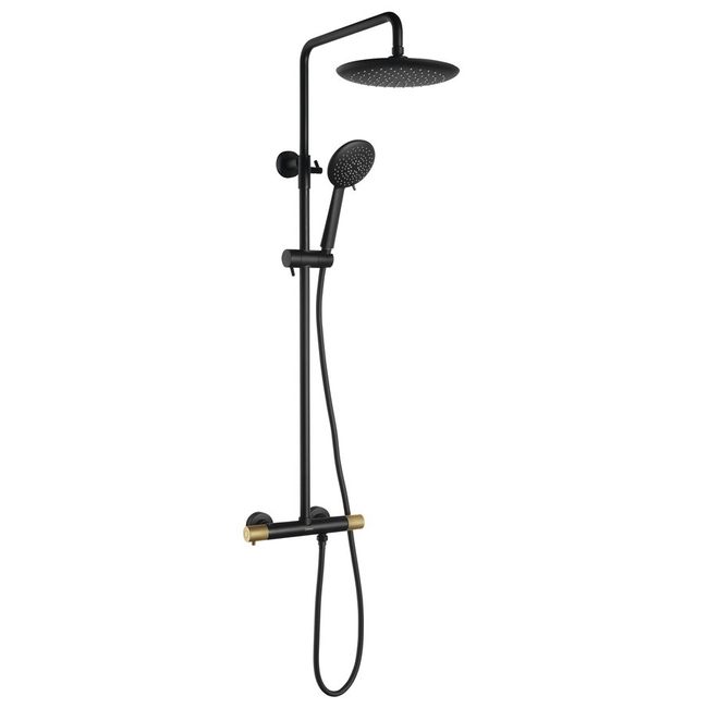SAPHO Solaris termosztátos zuhanyoszlop zuhanyszettel, fejzuhannyal, matt fekete/arany
