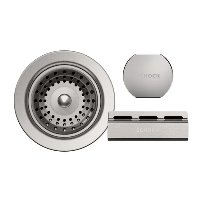 SCHOCK szűrőkosár, távműködtető gomb, túlfolyó takaró - inox szálcsiszolt