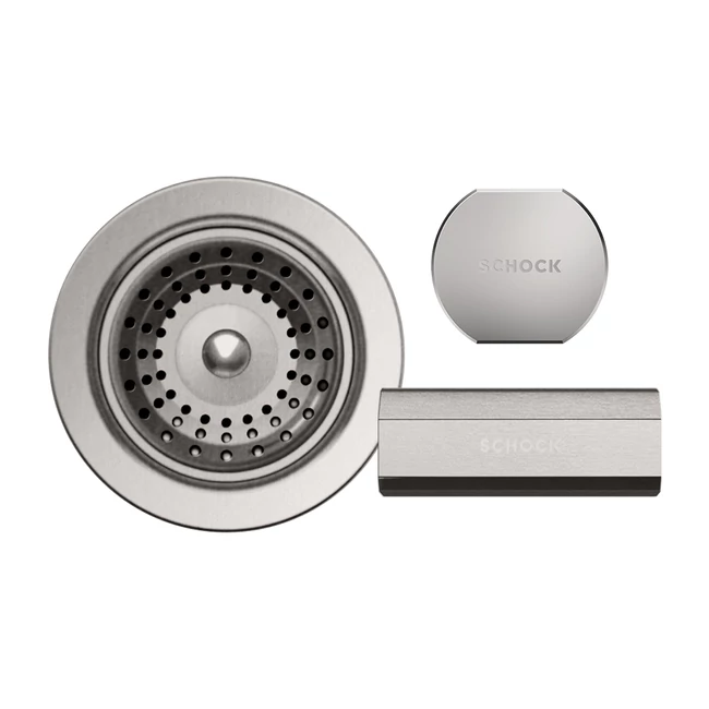 SCHOCK szűrőkosár, távműködtető gomb, túlfolyó takaró - inox szálcsiszolt