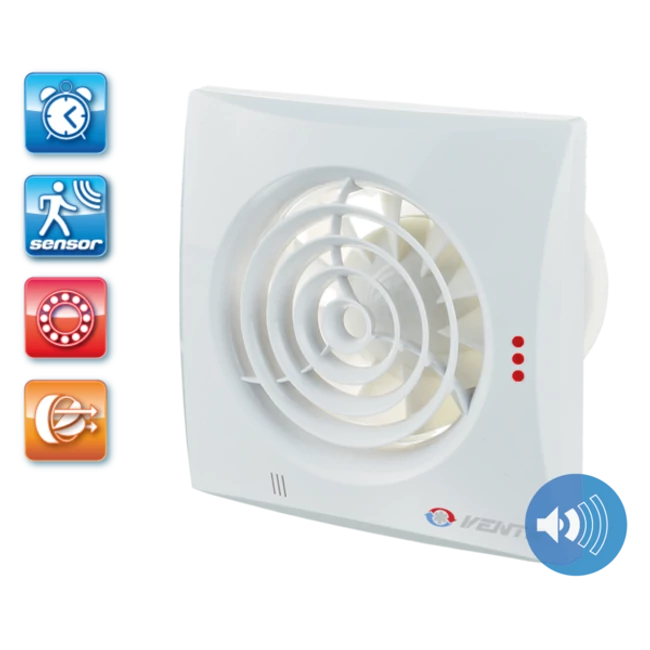 VENTS 100 Quiet TP ventilátor, időzítős, mozgásérzékelős, golyóscsapágyas
